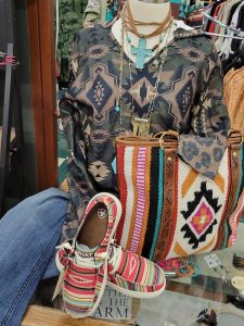 New Fall Arivval: Ladies patterned shirt with aztec print bag and shoes
