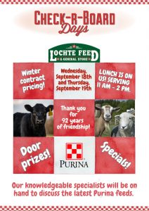 Join us September 17th and 18th for Check-R-Board Day at Lochte Feed