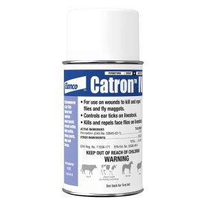 Elanco Catron IV. Blue and white 10oz spray can.