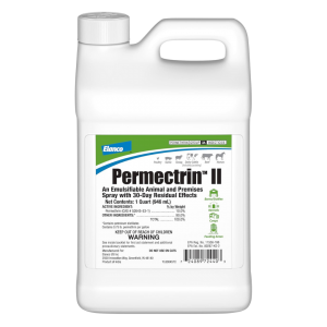 Elanco Permectrin II 8oz white jug.