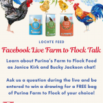 Facebook Live Farm to Flock Talk details with photo of Farm to Flock Feed bags