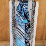lochte scarf and necklace Blue and grey patterned scarf with necklaces